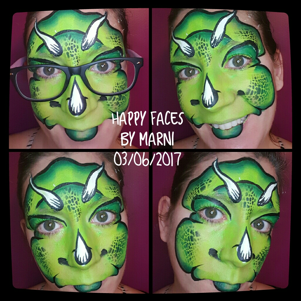 Dinosaurs Forever face paint design by Happy Faces by Marni, Calgary