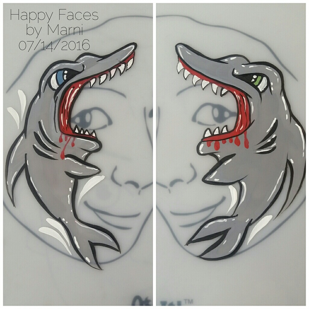Twin Sharks face paint design by Happy Faces by Marni, Calgary